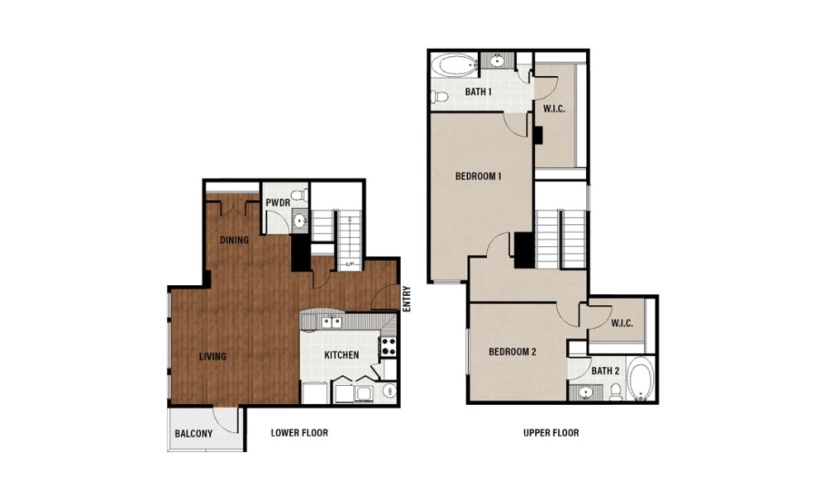 C15 - 2 bedroom floorplan layout with 2.5 bathrooms and 1460 square feet