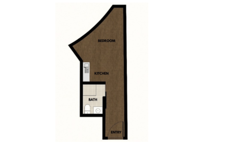 S1 - Studio floorplan layout with 1 bathroom and 300 square feet