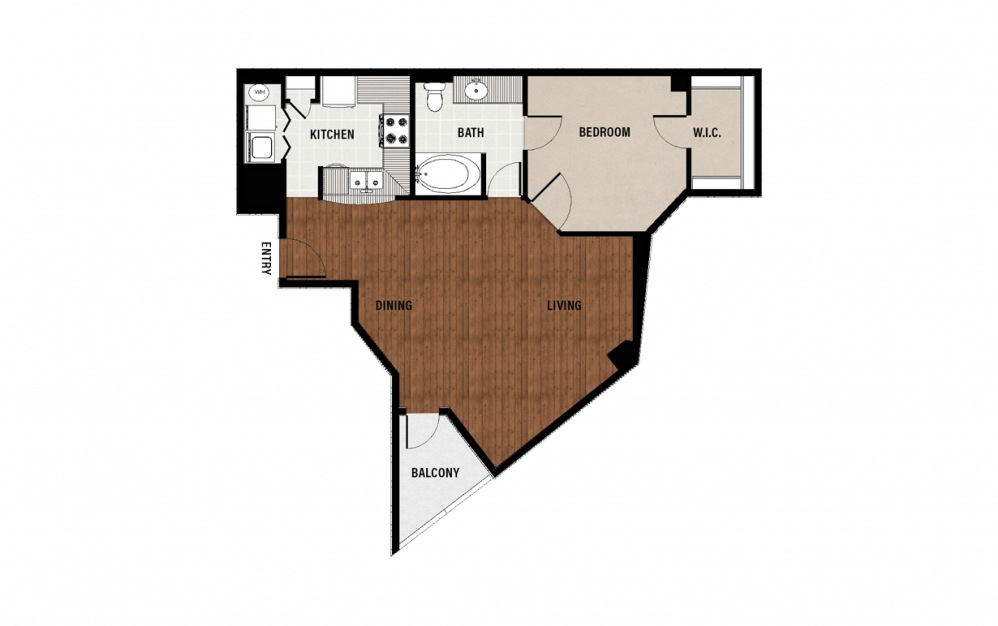 A13 - 1 bedroom floorplan layout with 1 bath and 979 square feet.
