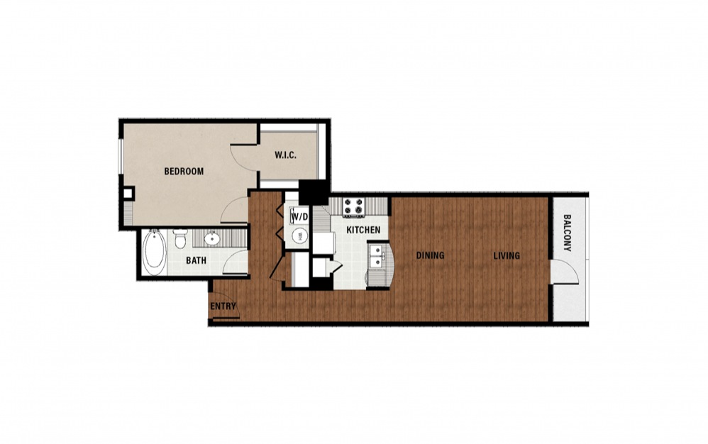 A14 - 1 bedroom floorplan layout with 1 bath and 1007 square feet.
