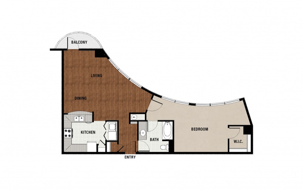 A15 - 1 bedroom floorplan layout with 1 bath and 1011 square feet.