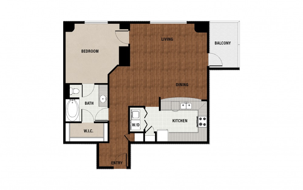 A16 - 1 bedroom floorplan layout with 1 bath and 1037 square feet.