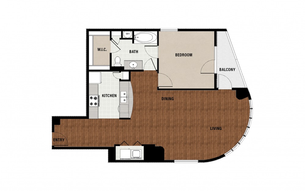 A17 - 1 bedroom floorplan layout with 1 bath and 1109 square feet.