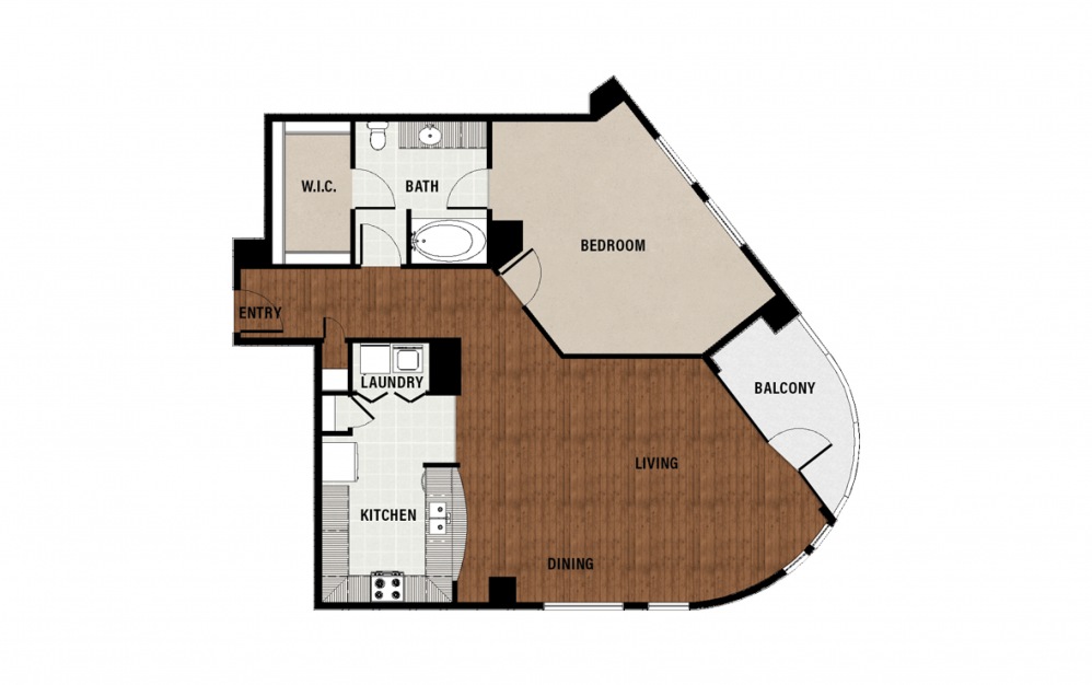A18 - 1 bedroom floorplan layout with 1 bath and 1150 square feet.