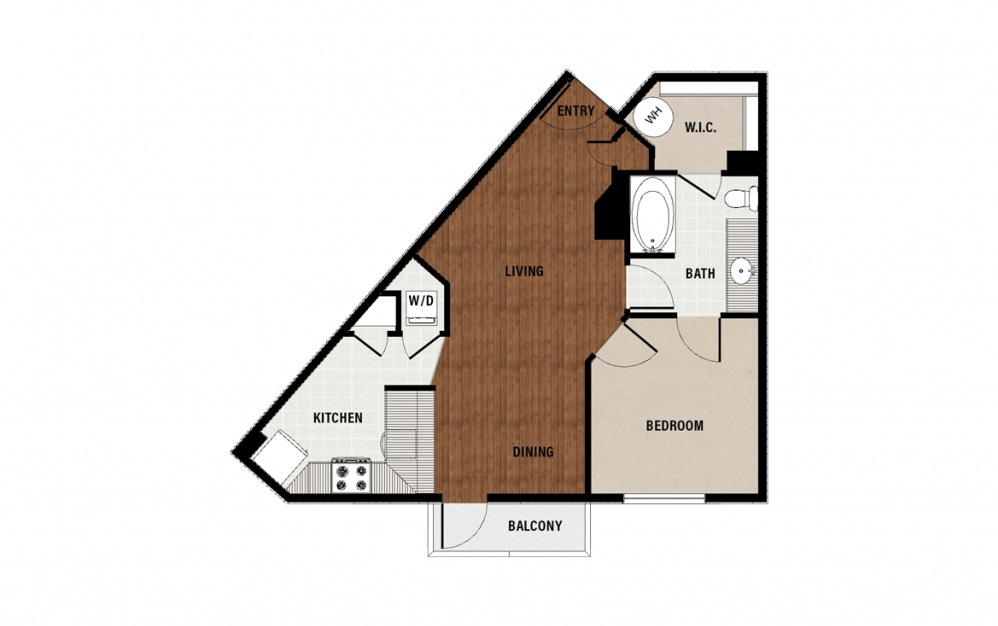 A2 - 1 bedroom floorplan layout with 1 bath and 689 square feet.
