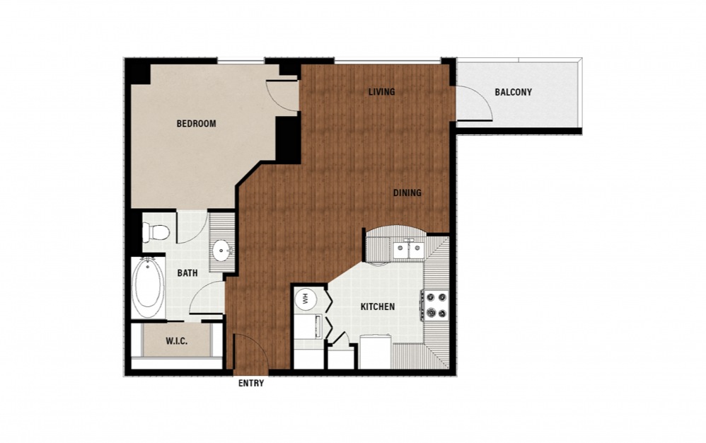 A4 - 1 bedroom floorplan layout with 1 bath and 762 square feet.