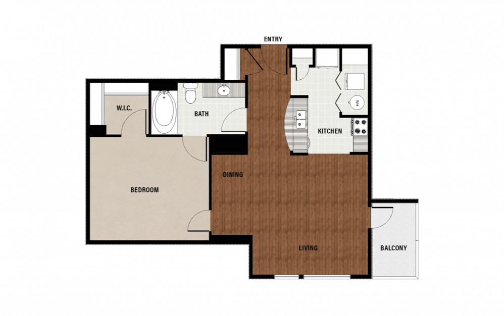 A5 - 1 bedroom floorplan layout with 1 bath and 816 square feet.