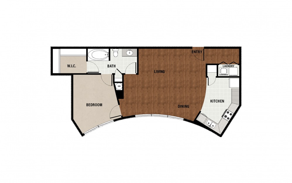 A7 - 1 bedroom floorplan layout with 1 bath and 870 square feet.