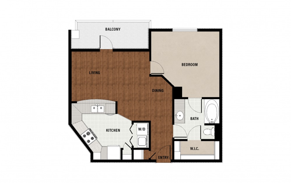 A8 - 1 bedroom floorplan layout with 1 bath and 889 square feet.