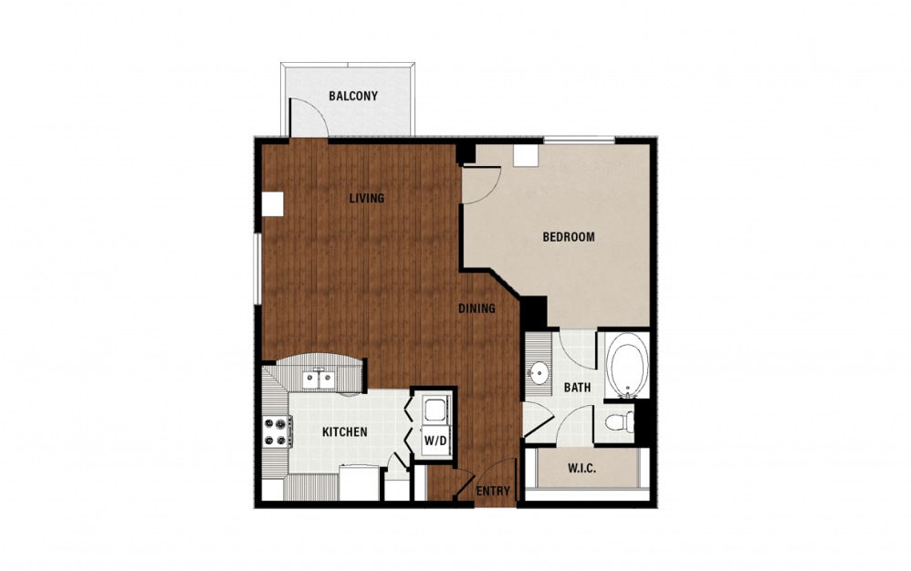 A9 - 1 bedroom floorplan layout with 1 bath and 892 square feet.