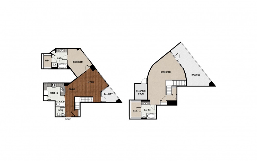 C11 - 2 bedroom floorplan layout with 2.5 baths and 1748 square feet.