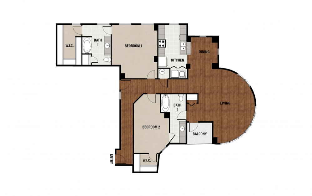 C13 - 2 bedroom floorplan layout with 2 baths and 1845 square feet.
