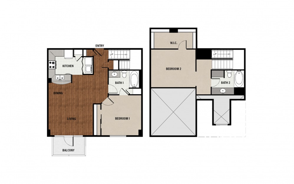 C14 - 2 bedroom floorplan layout with 2 baths and 1430 square feet.