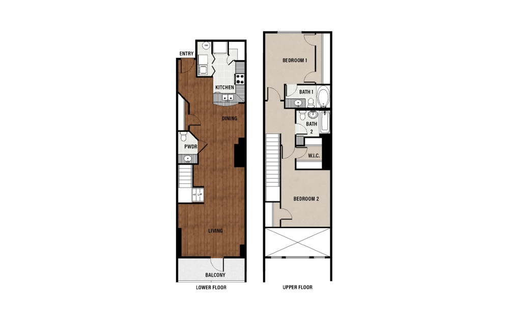 C14 - 2 bedroom floorplan layout with 2.5 baths and 1330 square feet.