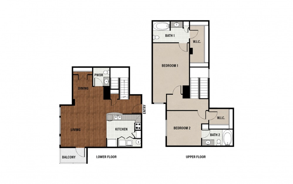C15 - 2 bedroom floorplan layout with 2.5 baths and 1460 square feet.