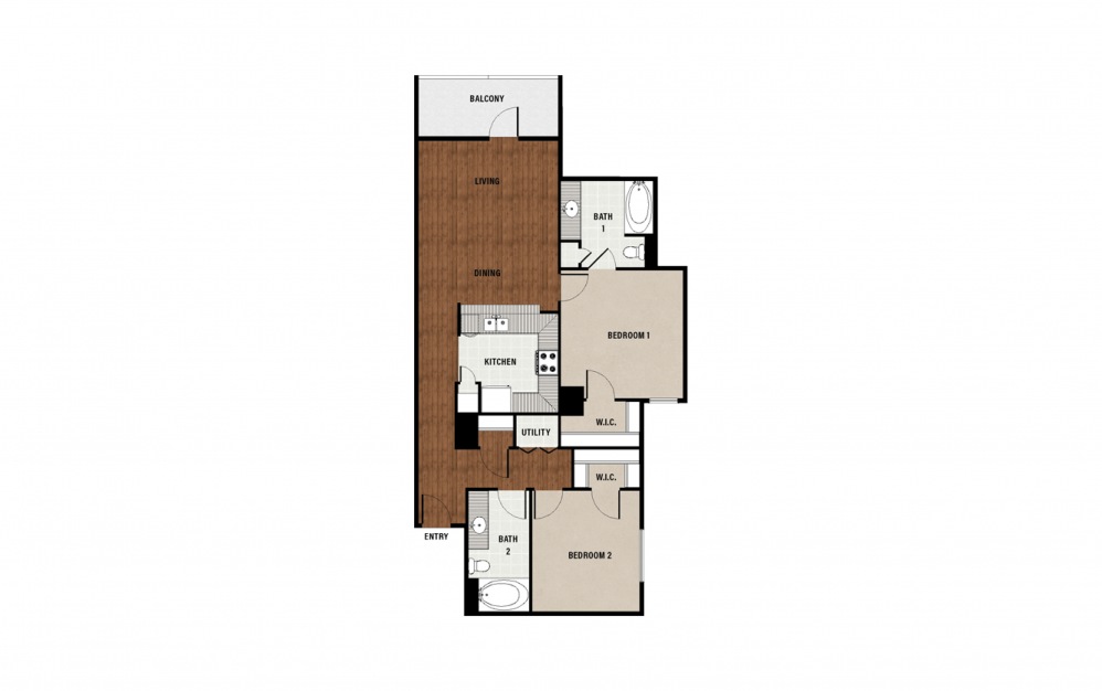 C4 - 2 bedroom floorplan layout with 2 baths and 1191 square feet.