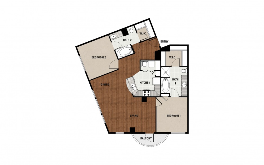C6 - 2 bedroom floorplan layout with 2 baths and 1280 square feet.