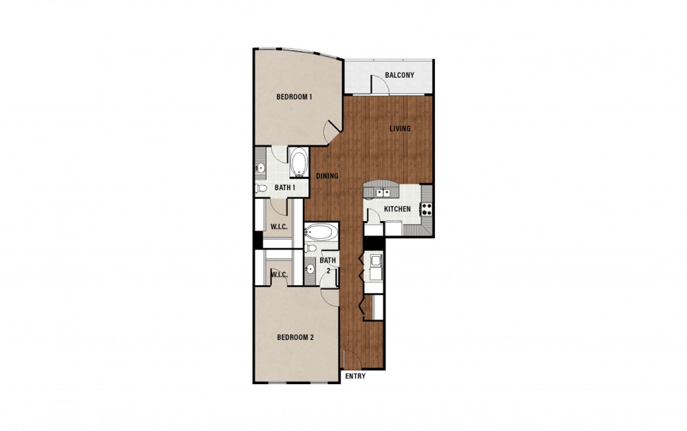 C8 - 2 bedroom floorplan layout with 2 baths and 1424 square feet.