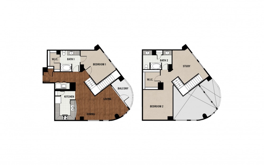 D10 - 2 bedroom floorplan layout with 2 baths and 1843 square feet.