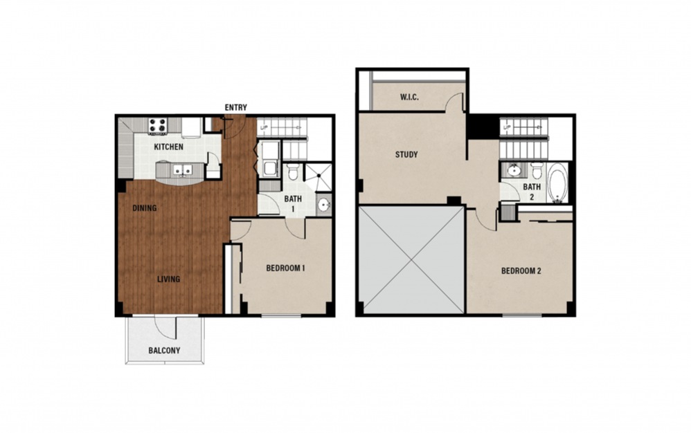 D3 - 2 bedroom floorplan layout with 2 baths and 1510 square feet.