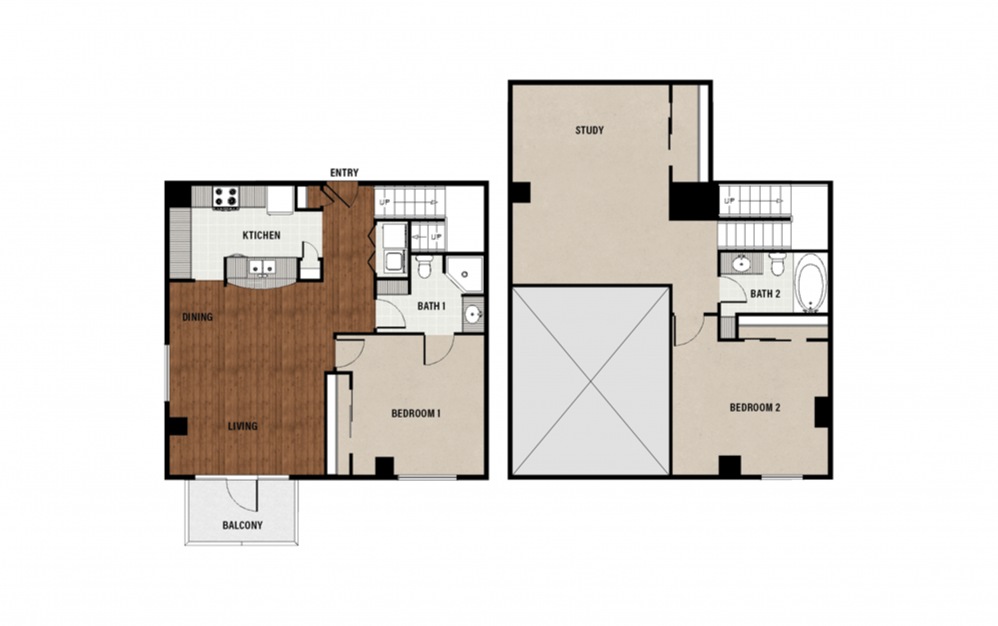 D4 - 2 bedroom floorplan layout with 2 baths and 1587 square feet.
