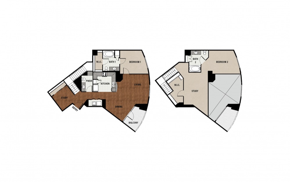 D5 - 2 bedroom floorplan layout with 2.5 baths and 1895 square feet.