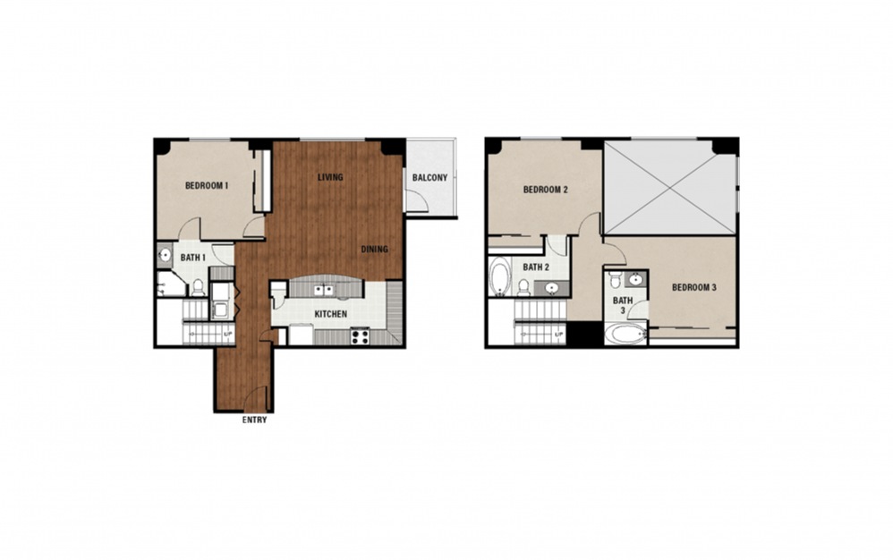 D9 - 3 bedroom floorplan layout with 3 baths and 1686 square feet.